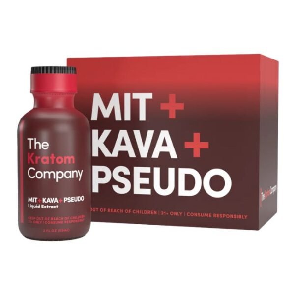 THE KRATOM COMPANY 100MG MIT + 10MG + PSEUDO + 100MG KAVA RED 2OZ 59ML SHOTS 12CT/ BOX