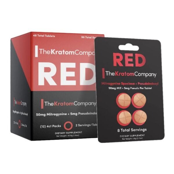 THE KRATOM COMPANY 50MG MITRAGYNINE + 5MG PSEUDOINDOXYL RED TABLETS 4PK 12CT/ BOX