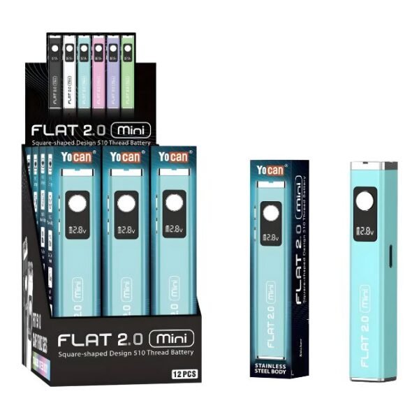 YOCAN FLAT 2.0 MINI CARTRIDGE 400mAH VAPE BATTERY ASSORTED COLOR 12CT/ DISPLAY