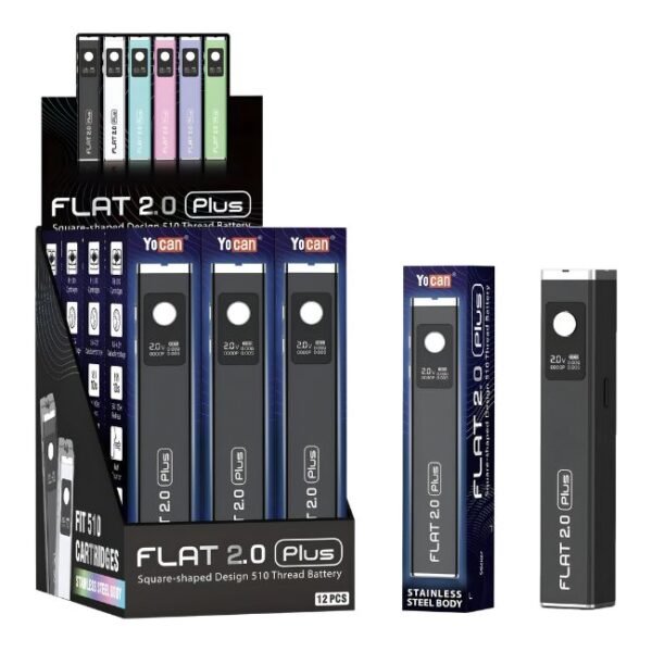 YOCAN FLAT 2.0 PLUS CARTRIDGE 900mAH VAPE BATTERY ASSORTED COLOR 12CT/ DISPLAY