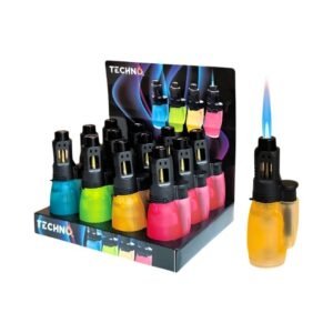 TECHNO TRANSPARENT COLOR TORCH LIGHTER 12CT/ DISPLAY