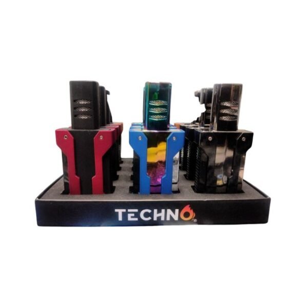 TECHNO METALLIC DOUBLE FLAME TORCH LIGHTER 12CT/ DISPLAY
