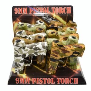 TECHNO CAMOUFLAGE 6'' 9MM PISTOL TORCH LIGHTER 12CT/ DISPLAY