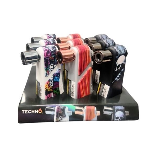 TECHNO SKULL SIDE TORCH LIGHTER 9CT/ DISPLAY