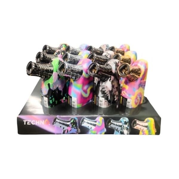 TECHNO CHROME COLOR / DESIGN SIDE TORCH LIGHTER 12CT/ DISPLAY
