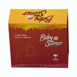 BABY STONER 14MM MALE 90 DEGREE FULLY WELD BANGER SPINNER KIT ''X'' WITH 2 6MM TERP PEARLS