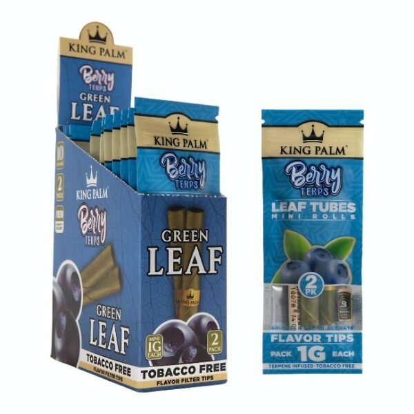 KING PALM GREEN LEAF MINI TOBACCO FREE FLAVOR FILTER TIPS 1GM CONES 2PK 10CT/ BOX