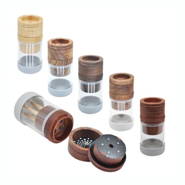 RYO TRUST GAIA FILLER 65MM WIDE 1-1/4 SIZE 2PART WOOD GRINDER WITH AIR TIGHT GLASS JAR