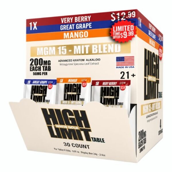 HIGH LIMIT BY 7ORZ MGM 15 - MIT BLEND WHITE GOLD ASSORTED FLAVOR 200MG PER TABLET 1CT/30PK