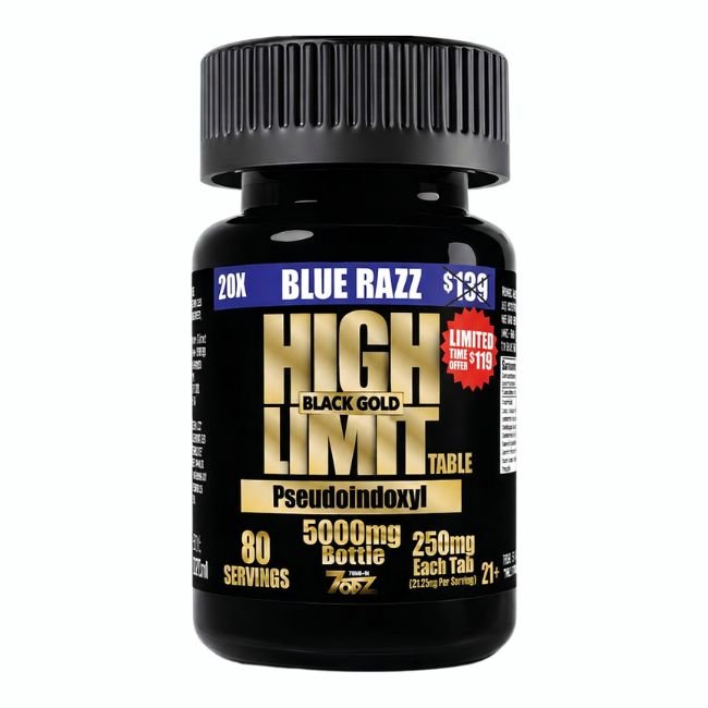 HIGH LIMIT BY 7ORZ PSEUDOINDOXYL BLACK GOLD 250MG PER TABLET 20CT/ JAR HIGH LIMIT BY 7ORZ PSEUDOINDOXYL BLACK GOLD 250MG PER TABLET 20CT/ JAR