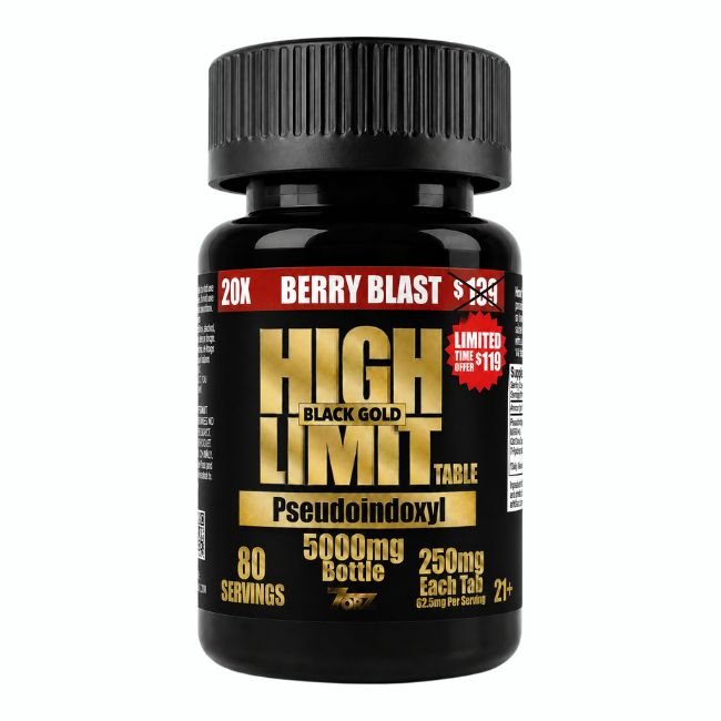 HIGH LIMIT BY 7ORZ PSEUDOINDOXYL BLACK GOLD 250MG PER TABLET 20CT/ JAR HIGH LIMIT BY 7ORZ PSEUDOINDOXYL BLACK GOLD 250MG PER TABLET 20CT/ JAR
