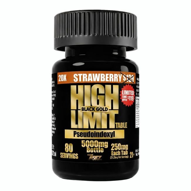 HIGH LIMIT BY 7ORZ PSEUDOINDOXYL BLACK GOLD 250MG PER TABLET 20CT/ JAR HIGH LIMIT BY 7ORZ PSEUDOINDOXYL BLACK GOLD 250MG PER TABLET 20CT/ JAR