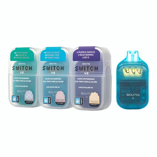 BOUTIQ SWITCH V5 THCA LIQUID LIVE DIAMOND TRIPLE TANK 2GM DISPO 10CT/ BOX BOUTIQ SWITCH V5 THCA LIQUID LIVE DIAMOND TRIPLE TANK 2GM DISPO 10CT/ BOX