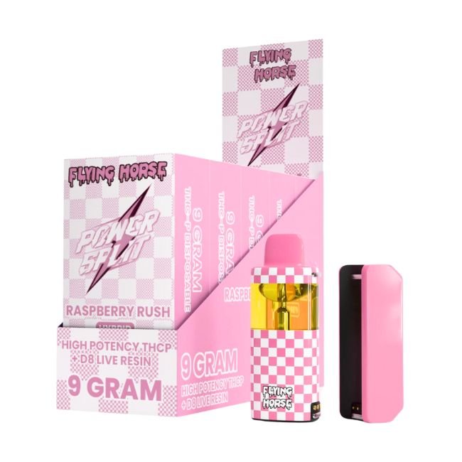 FHPS9GMDIS02 FLYING HORSE POWER SPLIT HIGH POTENCY THCP + D8 LIVE 9GM DISPO 5CT/ BOX