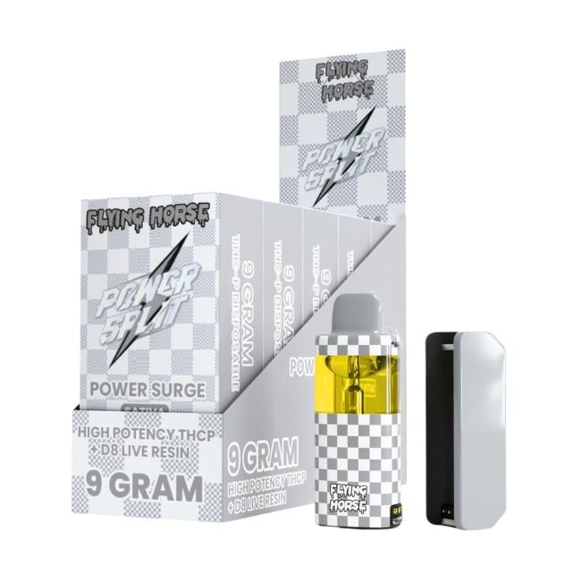 FHPS9GMDIS04 FLYING HORSE POWER SPLIT HIGH POTENCY THCP + D8 LIVE 9GM DISPO 5CT/ BOX