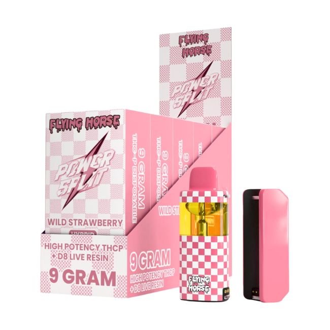 FHPS9GMDIS09 FLYING HORSE POWER SPLIT HIGH POTENCY THCP + D8 LIVE 9GM DISPO 5CT/ BOX