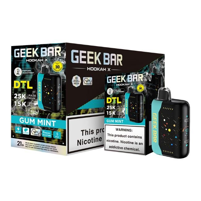 GEEKBARHK25KDI05 GEEK BAR HOOKAH X DTL 6% DISPOSABLE (90ML) DTL. MODE - 15K & PULSE. MODE - 25K PUFFS 5CT/ BOX