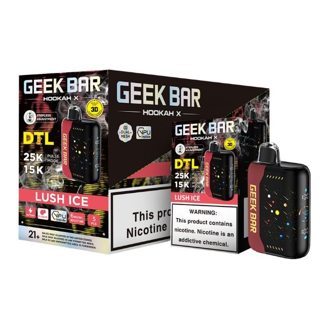 GEEKBARHK25KDI06 GEEK BAR HOOKAH X DTL 6% DISPOSABLE (90ML) DTL. MODE - 15K & PULSE. MODE - 25K PUFFS 5CT/ BOX