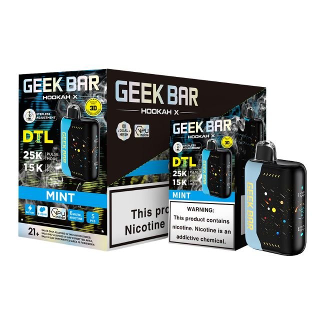 GEEKBARHK25KDI07 GEEK BAR HOOKAH X DTL 6% DISPOSABLE (90ML) DTL. MODE - 15K & PULSE. MODE - 25K PUFFS 5CT/ BOX