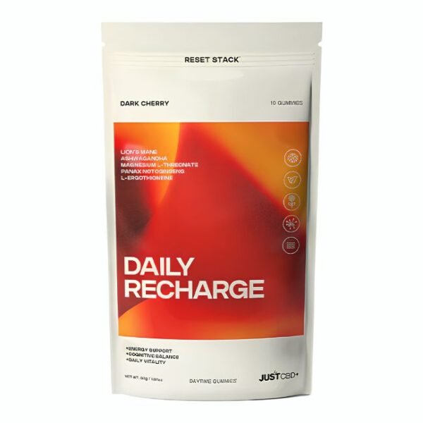 JUST CBD RESET STACK DAILY RECHARGE DARK CHERRY GUMMIES 10CT/ POUCH