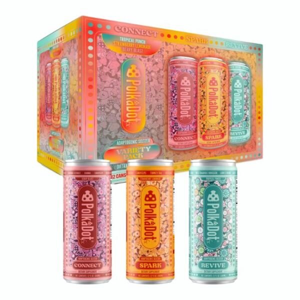 POLK A DOT MUSHROOM ADAPTOGENIC SELTZER DRINK VARIETY PACK (12OZ  360ML/ CAN) 12CT/ BOX