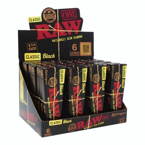 RAW BLACK CLASSIC 1-1/4 SIZE CONES RETRO PACK 6CT/ 32PK BOX