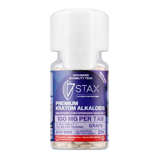 STAX7HY100MGJR01 STAX 7-HYDROXY PREMIUM KRATOM ALKALOIDS 100MG PER TABLET 15CT/ JAR