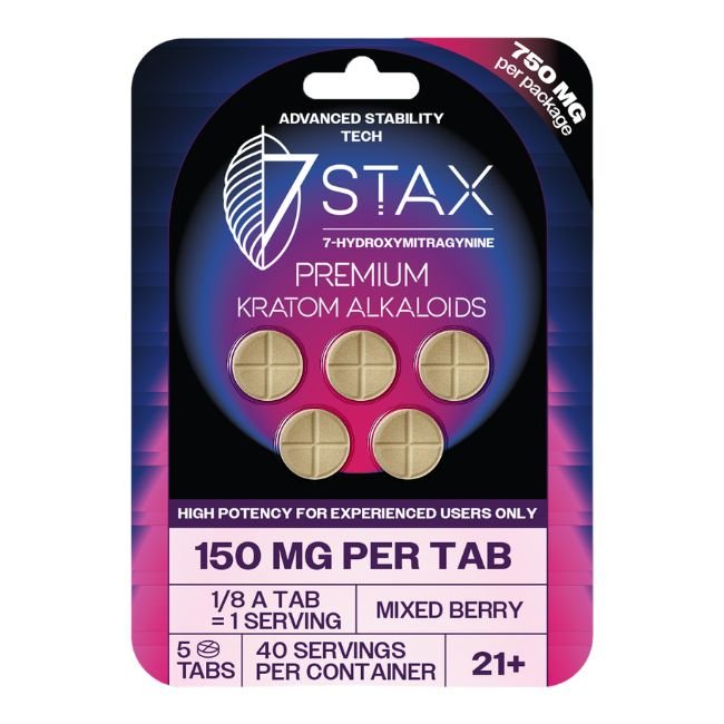 STAX7HY150MG5P002 STAX 7-HYDROXY PREMIUM KRATOM ALKALOIDS 150MG PER TABLET 5CT/5PK