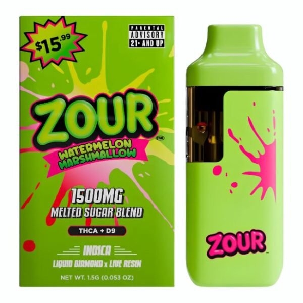 ZOUR STASH THCA+D9 MELTED SUGAR BLEND LIQUID DIAMOND X LIVE RESIN 1.5GM DISPO 5CT/ BOX (PRE PRICED $15.99)