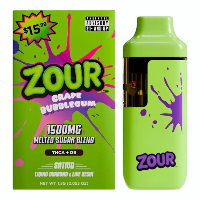 ZOUR STASH THCA+D9 MELTED SUGAR BLEND LIQUID DIAMOND X LIVE RESIN 1.5GM DISPO 5CT/ BOX (PRE PRICED $15.99) ZOUR STASH THCA+D9 MELTED SUGAR BLEND LIQUID DIAMOND X LIVE RESIN 1.5GM DISPO 5CT/ BOX (PRE PRICED $15.99)